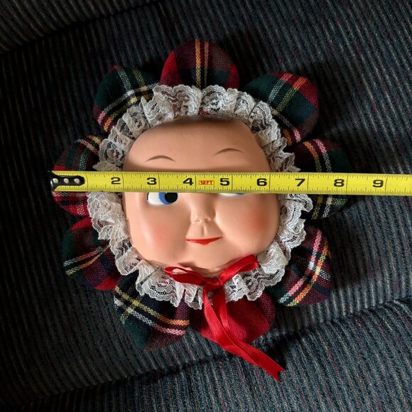 vintage doll face hanging decor kitchy christmas creepy dolly baby flat face - Picture 8 of 8